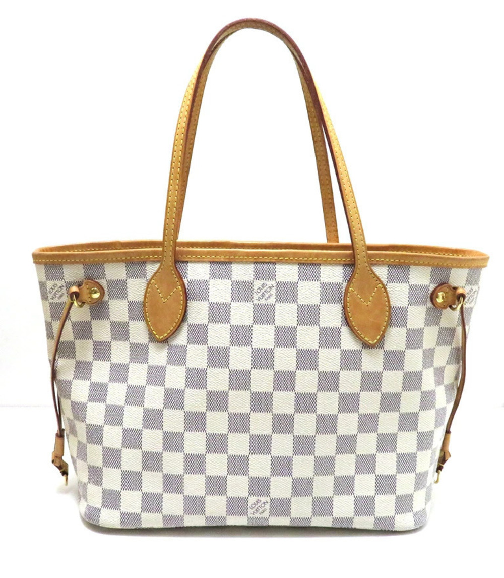 LOUIS VUITTON Neverfull Damier Azur White Handbag canvas leather white